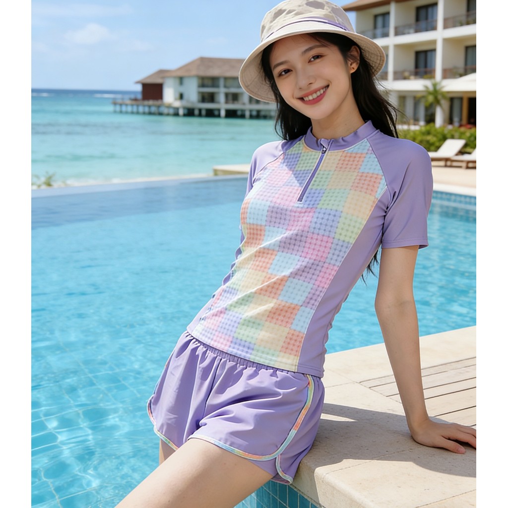 ชุดว่ายน้ําสาวอวบ 2ชิ้น ชุดว่ายน้ำคนอ้วน เป็นยางยืด กันUV ใส่เที่ยวทะเลหรืออยู่บ้านชิลๆ 31520