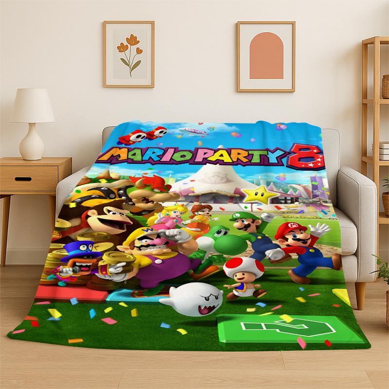 การ์ตูน M-Mario Bros เกม Flannel ผ้าห่มนุ่มอุ่นโยนผ้าห่มสําหรับห้องนอนห้องนั่งเล่นเตียง Travel Camping Picnic ของขวัญเด็ก