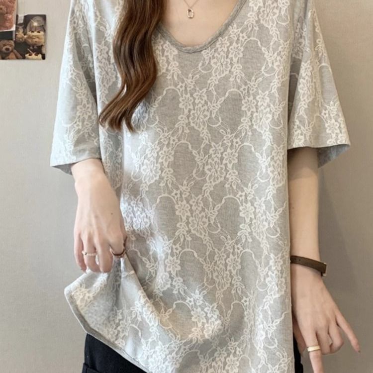 XUHENJIAN Seckill ออกแบบ Niche ลูกไม้คอมโพสิตเย็บปักถักร้อยแขนสั้นเสื้อยืดผู้ชายผู้หญิงฤดูร้อนขนาดให