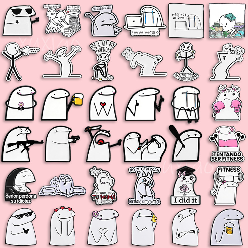 เข็มกลัดสติกเกอร์การ์ตูน 36 แบบ มีมจากอินเทอร์เน็ต ออกแบบเฉพาะบุคคล ลายเส้นน่ารัก สีดำและขาว