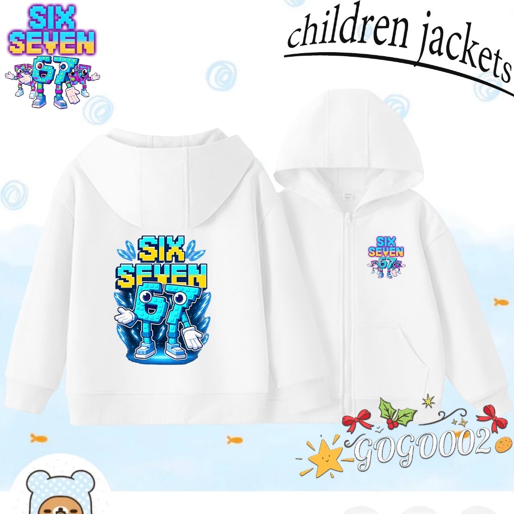 ใหม่ เสื้อกันหนาวเด็ก ROBLOX SIX SEVEN 67 print Children's jacket Long-Sleeved Zip-up Hoodie ผ้าCott