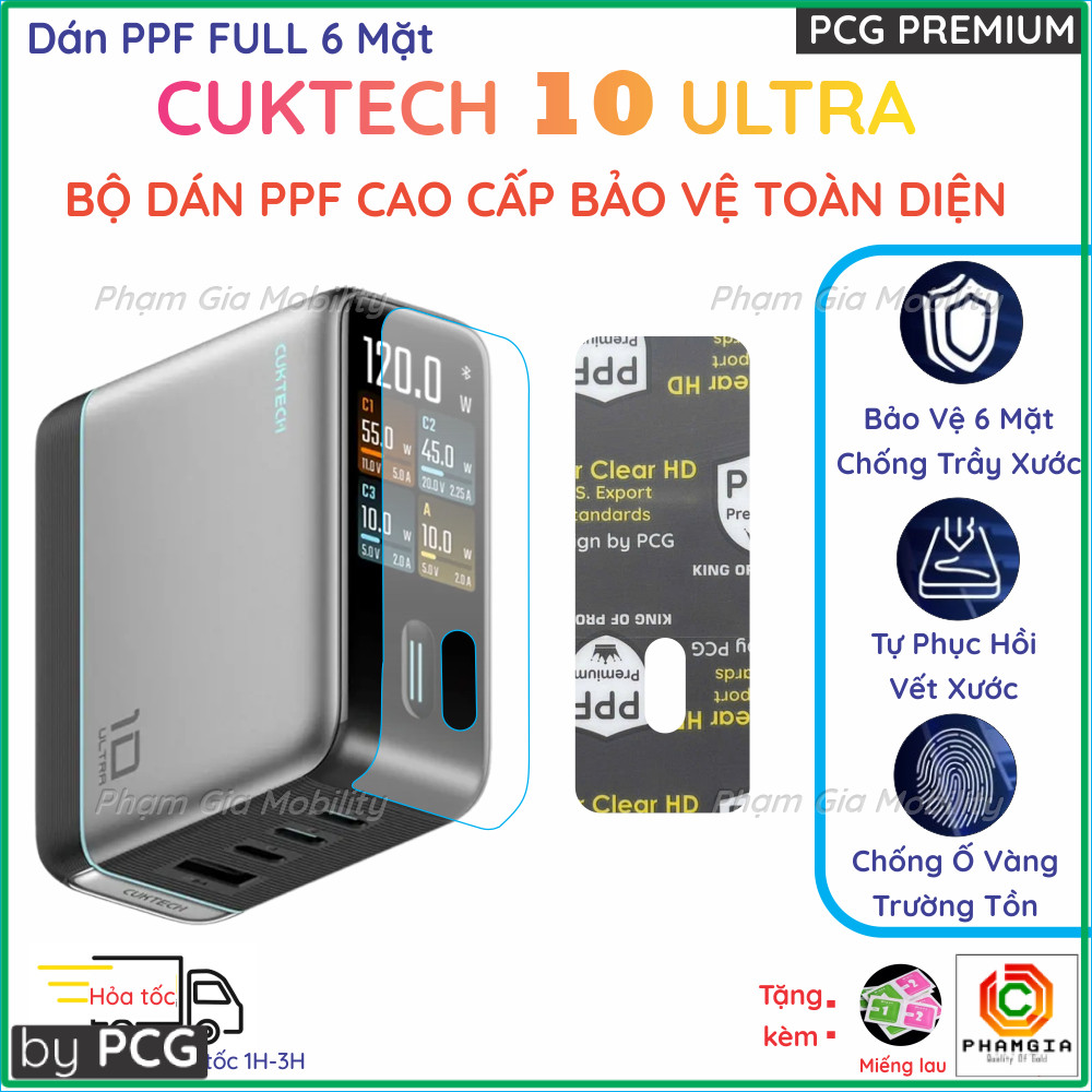 สติ๊กเกอร์ FULL PPF 6 ด้านสําหรับเครื่องชาร์จ Cuktech 10 Ultra 10Ultra - หน้าจอโค้งเต็ม ใส ด้าน Perf