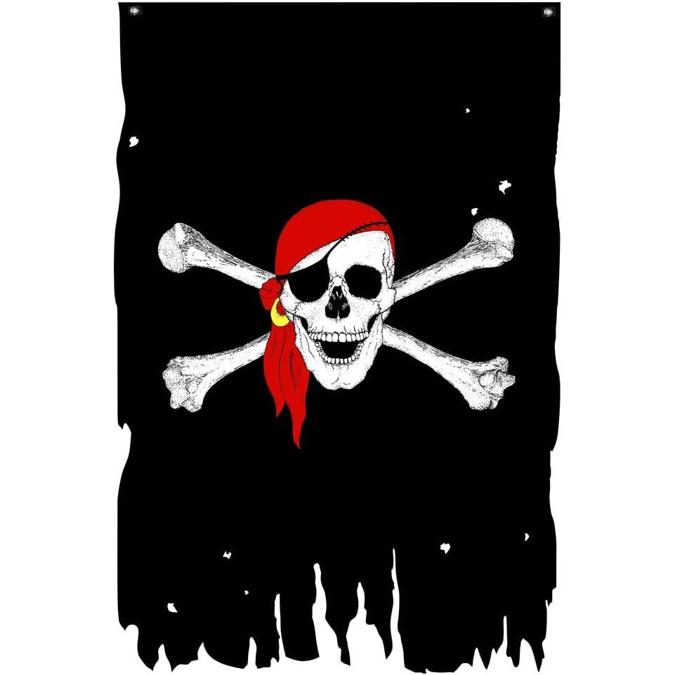 FLAGLINK ผ้าพันคอสีแดง Skull Bones Flag 3X4.8Fts Jolly Roger Crossbone Pirate Banner Creepy Ragged แ
