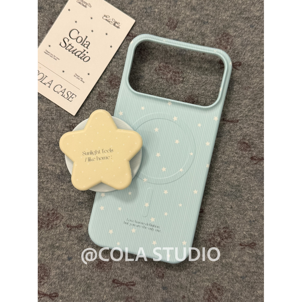 เคสแม่เหล็กน่ารักครึ่งครอบคลุมเคสแข็งเกาหลีIns Blue Yellow Starฟิล์มที่ถอดออกได้ขาตั้งแม่เหล็กสําหรับIPhone 17 Pro Max 16 Pro 15 14 Pro