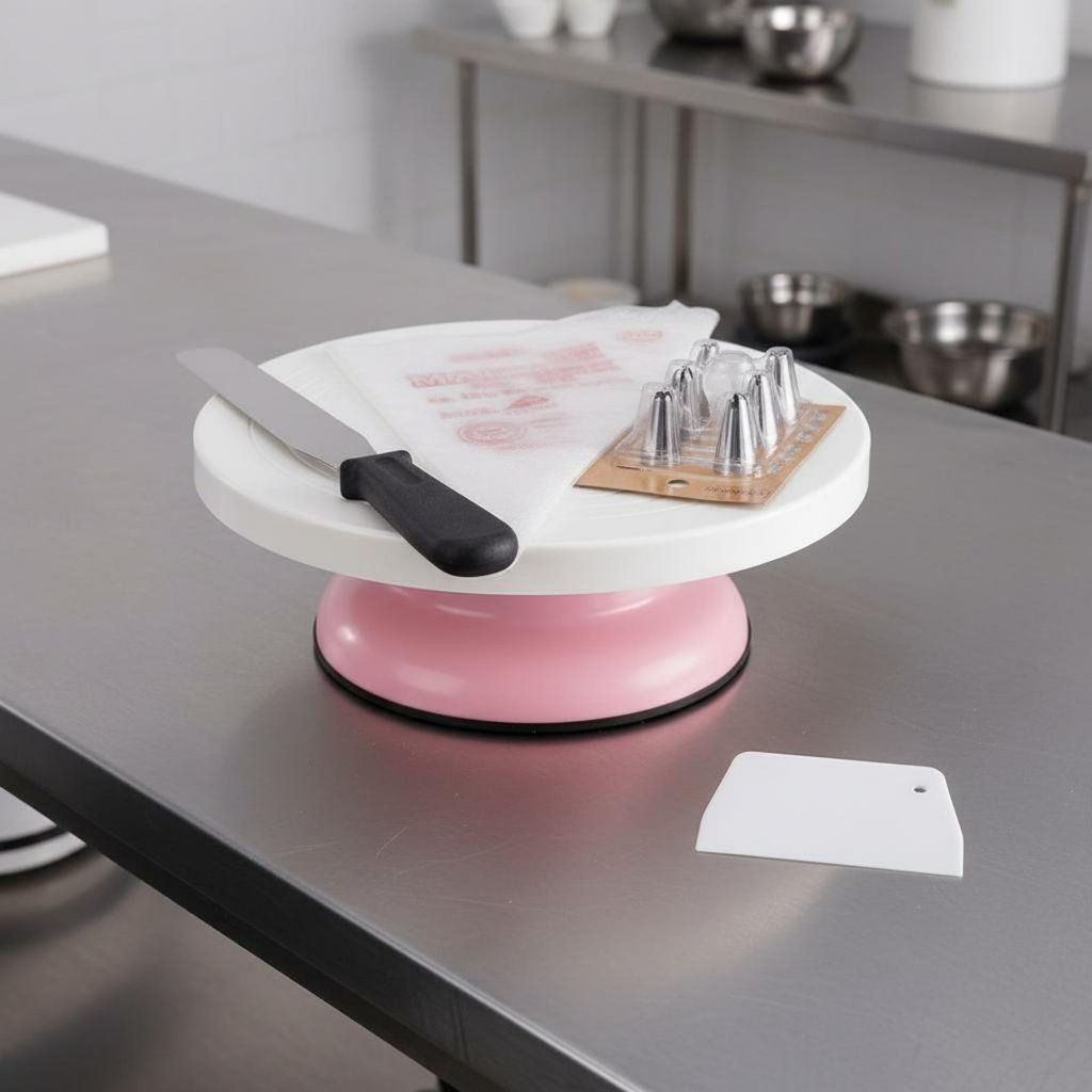 ความพยายาม 360° หมุนเค้กแผ่นเสียงลื่นฐานหมุนเค้กยืน Wobble-ไม่มี Wobble Stability สําหรับ Home Baker