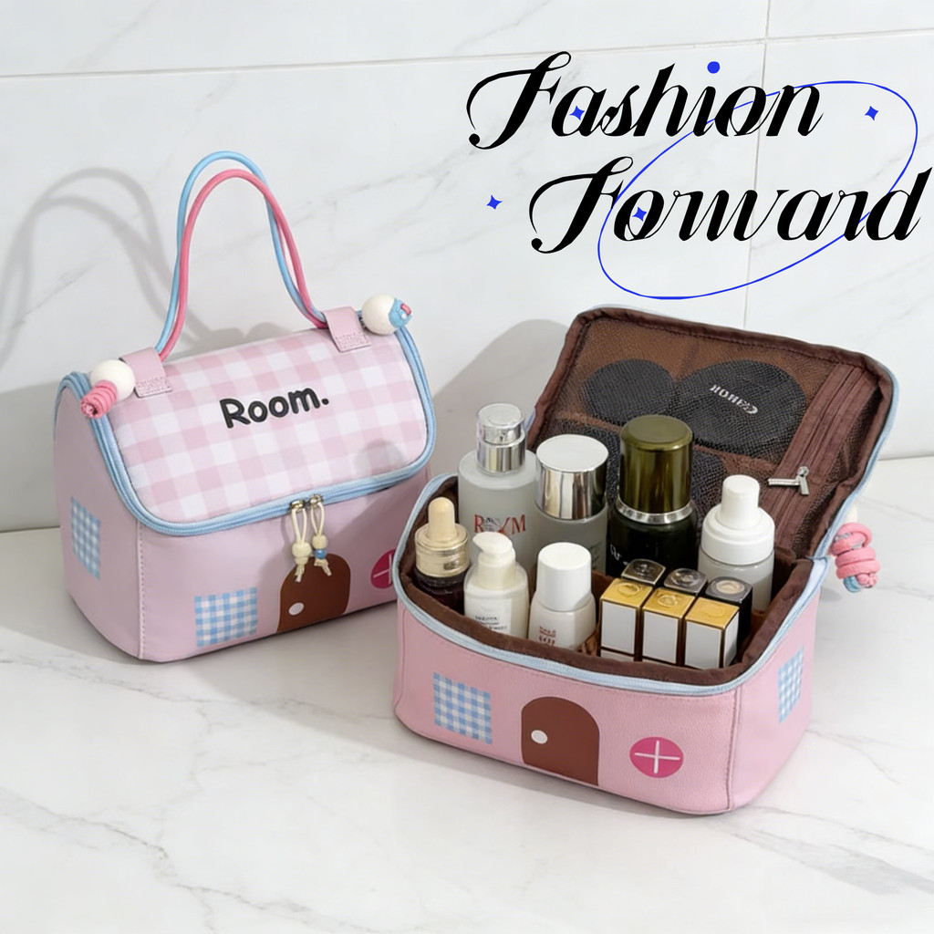 กระเป๋าพกพา cosmetic bag รูปบ้าน ความจุใหญ่ แบ่งพาร์ทิชัน พกพา แฟชั่น เดินทาง Dreamhouse