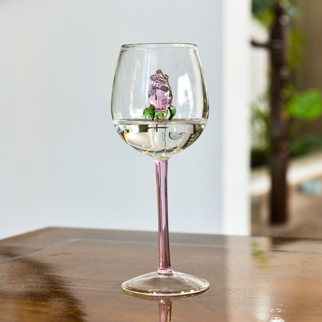 Creative rose flower goblet wine glass, living room glass goblet, rose flower champagne glass
