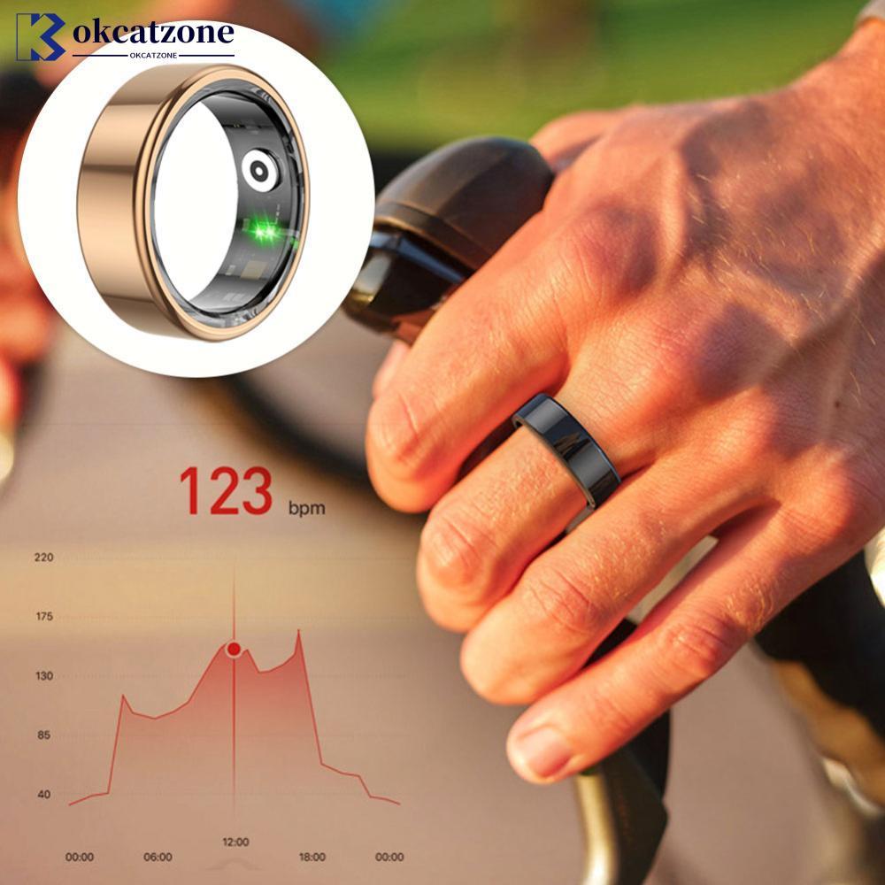 OKCATZONE R02 สมาร์ทแหวนสแตนเลส IP68 กันน้ํา Health Tracker Heart Rate เลือดออกซิเจนหลายโหมดกีฬาสําห
