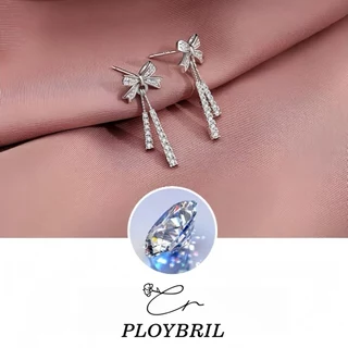 PLOYBRIL ต่างหูเงินแท้ Bow Tassel จี้เพชร Moissanite ต่างหูเพชร ต่างหูแฟชั่น ตุ้มหูเงิน วาเลนไทน์ E060