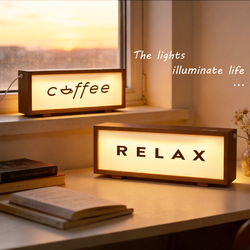 โคมไฟไม้ LED แบบใช้แบตเตอรี่ ป้ายกาแฟกรอบไฟ ไฟกลางคืน ตกแต่งบ้าน ร้านกาแฟ บาร์ และครัวเรือน