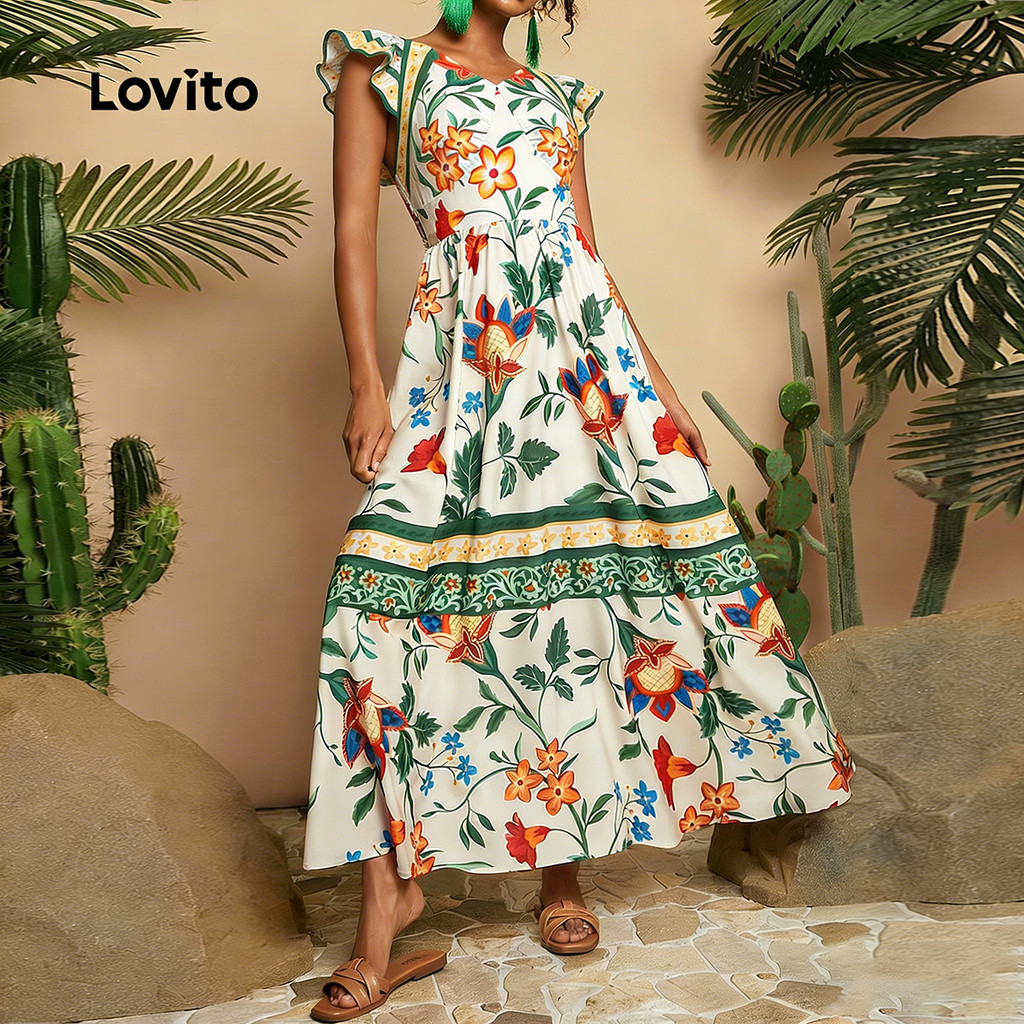 Lovito  แพทเทิร์นชุดเดรสโบโฮ แต่งระบาย เดรสฤดูใบไม้ผลิ/ฤดูร้อน สําหรับผู้หญิง LK3LD397 ราคา ถูกที่สุด ดีลบีเคเค แกลเลอรีภาพที่ 3