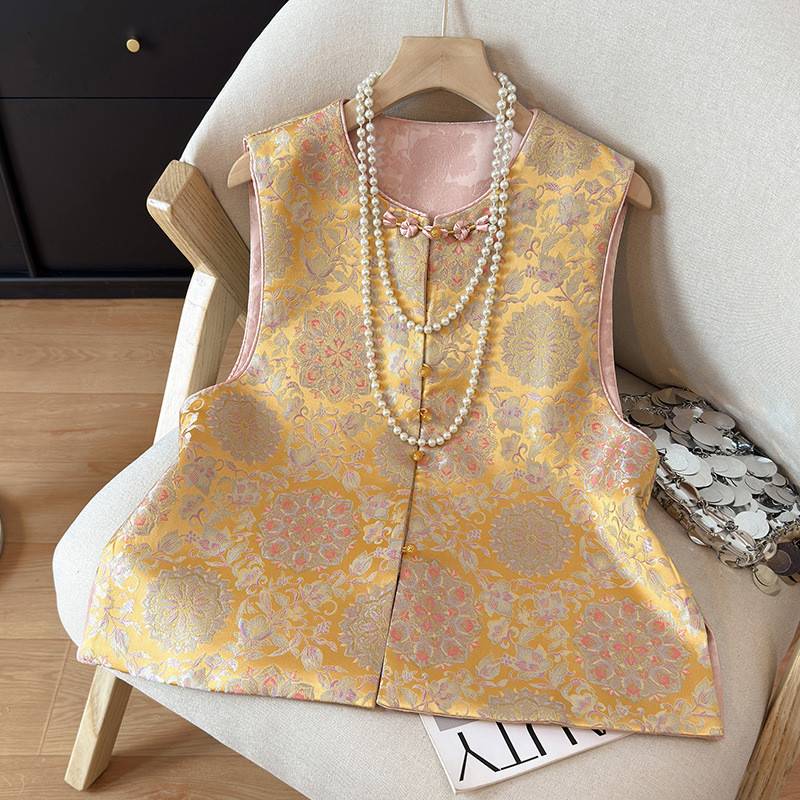 พร้อมสต็อกฤดูใบไม้ผลิฤดูร้อน mmc1129 ใหม่สไตล์จีนซาติน Jacquard เสื้อกั๊กสองด้าน 2026 ฤดูใบไม้ผลิบาง