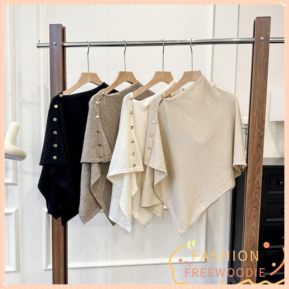FREEWOODIE ถักหนา WARM Poncho, หนาพร้อมปุ่ม Pashmina Shawl, WARM ไม่สม่ําเสมอ Casual ไหล่ฤดูใบไม้ร่ว