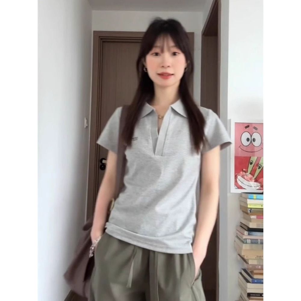 Polo Thin Top American Style ของแท้คอสั้นสไตล์ใหม่แฟชั่นฤดูร้อนเสื้ออินเทรนด์ vcod Flip Slim-fit t แ