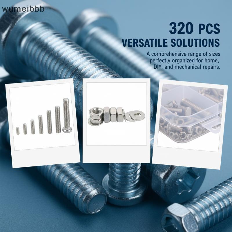 Wumeibbb สกรูสารพันถั่วเครื่องซักผ้าชุด M2 M5 320 ชิ้นชุดสําหรับเฟอร์นิเจอร์และ Home Workshop ks TQ