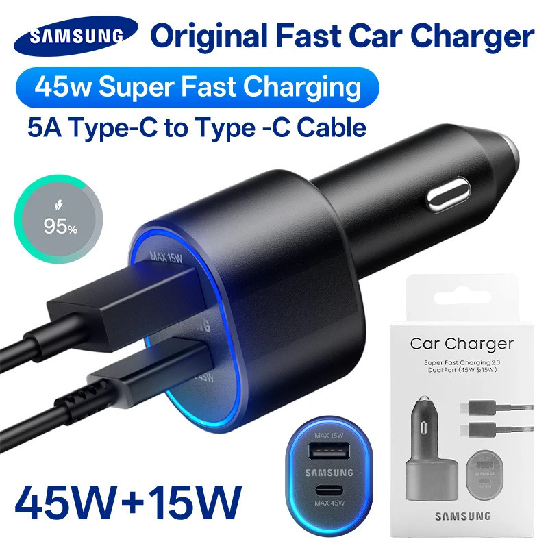 Original Samsung 45w Car Charger ประเภท C PD Fast Charging Samsung S26 S25 S24 Ultra Plus S23 S22 FE