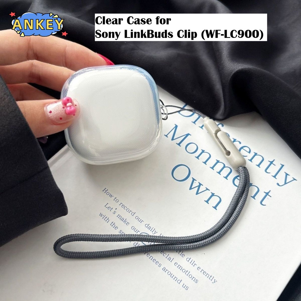 Clear Case for Sony LinkBuds Clip Case Protective Transparent Clear TPU Covers WF-LC900 Bluetooth Earphone Shell Headphone Portable with Rope – โปรปัง