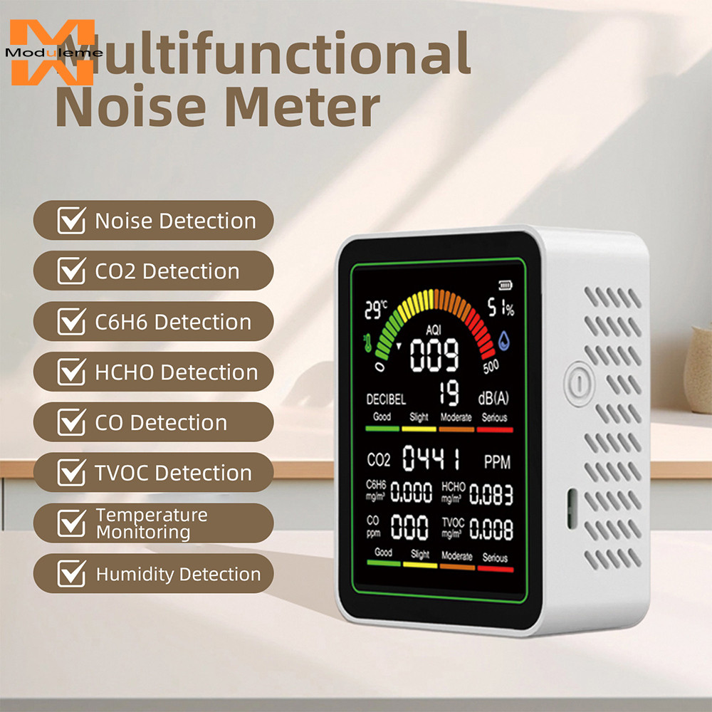 เครื่องวัดเสียงรบกวน 9-in-1 เครื่องตรวจจับคาร์บอนไดออกไซด์ฟอร์มาลดีไฮด์ TVOC อุณหภูมิและความชื้นเครื