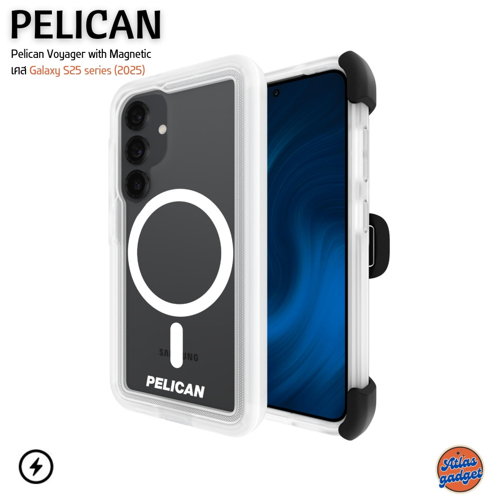 Pelican Voyager with Magnetic เคส Galaxy S25 Series -Clear เคสกันกระแทกพร้อมที่หนีบเข็มขัดหรือขาตั้ง