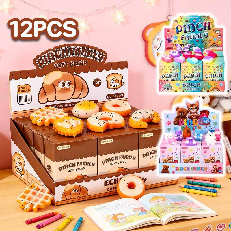 <12 ชิ้น > ของเล่นบีบแบบกล่องสุ่ม ของเล่นคลายเครียด สไตล์การ์ตูน ปลอดภัย ปลอดสารพิษ