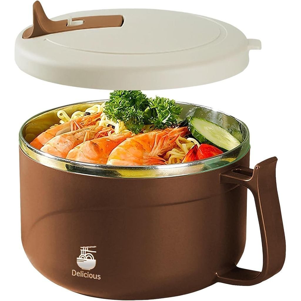 Microwave Ramen Bowl with Handles,304 Stainless Steel Liner Bowl, Microwavable Soup Mug with Lid Lar