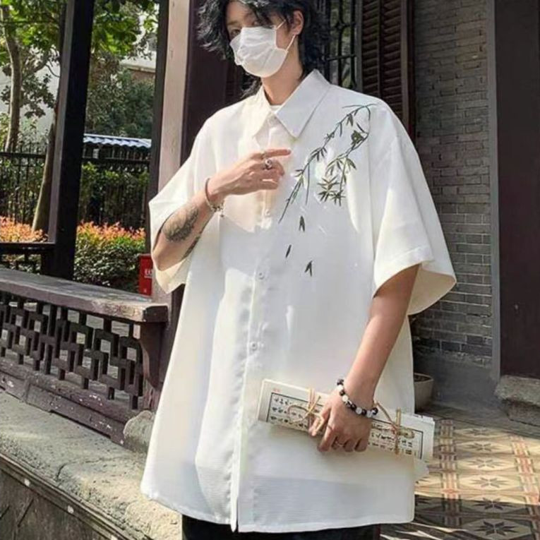 เสื้อเชิ้ตฮาวายลายดอกไม้ลายเกาหลีสไตล์เสื้อหลวม ๆ สไตล์เกาหลีเสื้อตากแห้งขนาด M-3XL