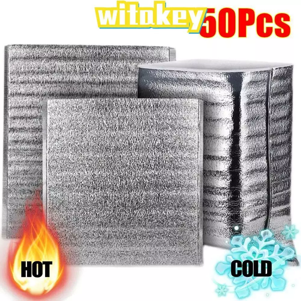 WITAKEY 50 ชิ้น / แพ็คถุงฉนวนกันความร้อน, ถุงเก็บเครื่องดื่มความร้อนอาหารถุงอลูมิเนียมฟอยล์, การจัดส่งแบบพกพา, ทั้งอบอุ่นและน้ําแข็ง