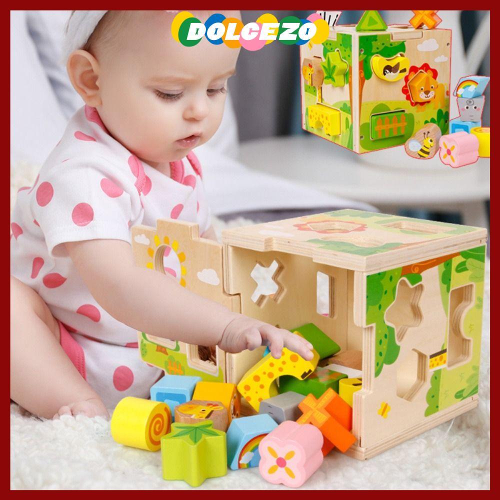 DOLCEZO รูปร่าง Sorter ของเล่น,การเรียนรู้ Cube Vintage ไม้ไม้กิจกรรม Cube, คุณภาพสูงรูปแบบการจับคู่