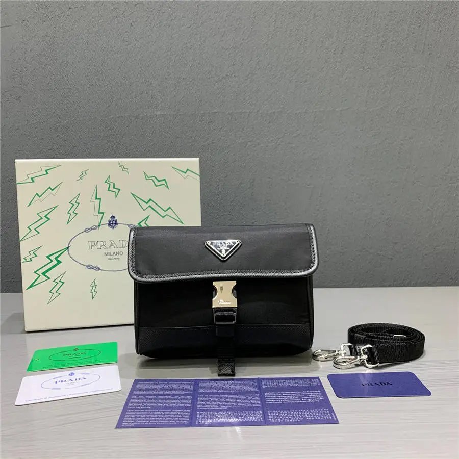 PRADA Mens Bag New Style Nylon and Saffiano Leather Mobile Phone Bag Diagonal Bag 2ZH108