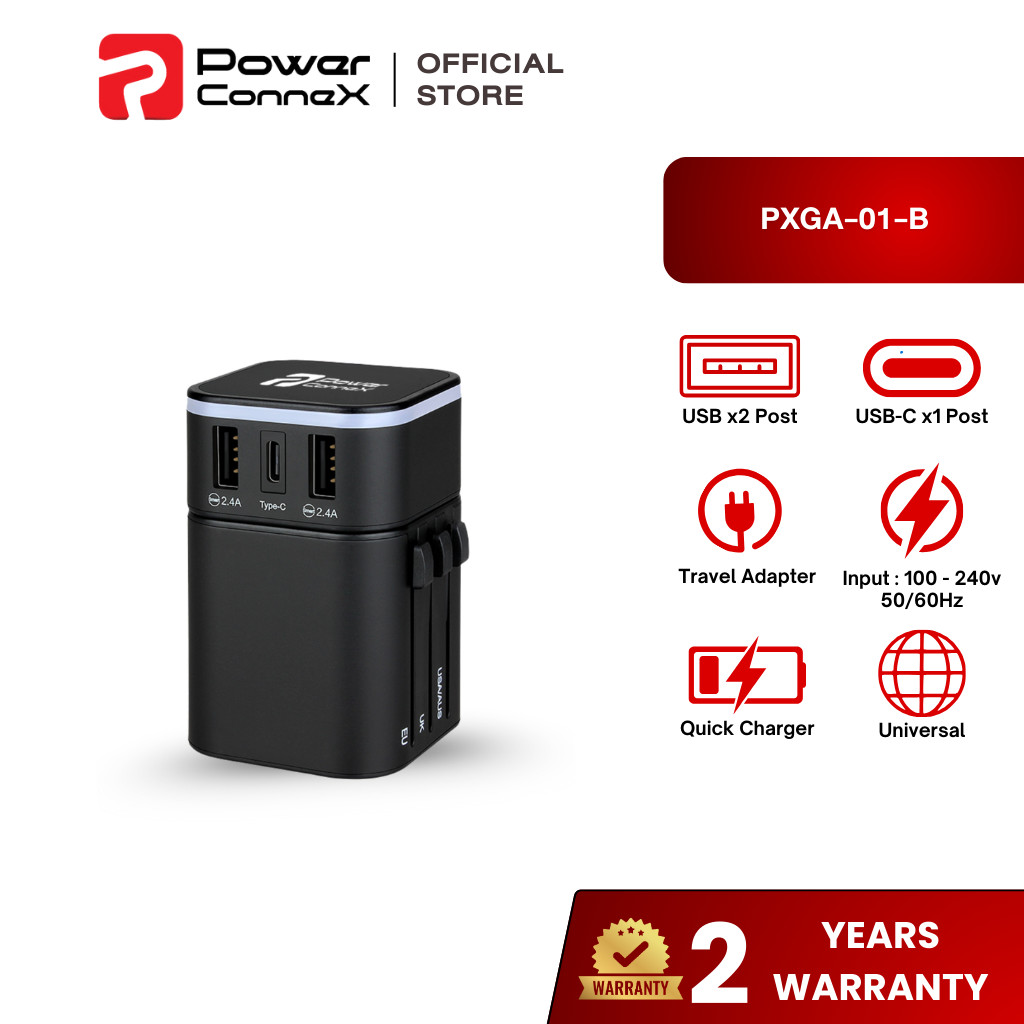[สินค้าพร้อมส่ง] PowerConneX Travel Adapter หัวแปลงปลั๊กไฟ 2-in-1 Combo set l PXGA-01-B