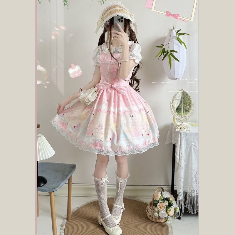Sugar Candy Original Cat Afternoon Tea Full Style lolita Skirt jsk Strap lolita Dress lolita
