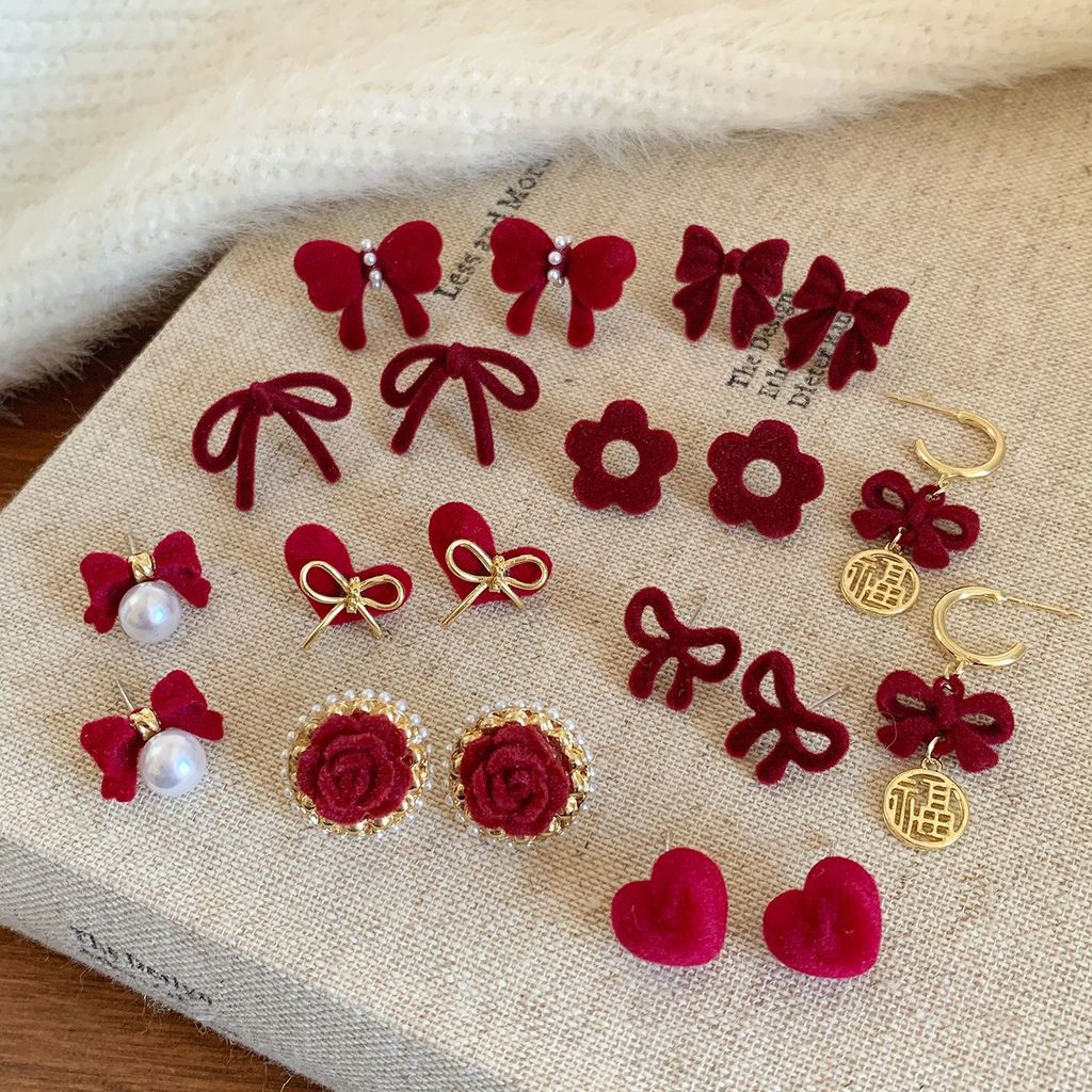 ต่างหูโบว์เข็มเงินสำหรับเทศกาลตรุษจีนและงานแต่งงาน พร้อมสไตล์ปีใหม่ - รูปที่ 2