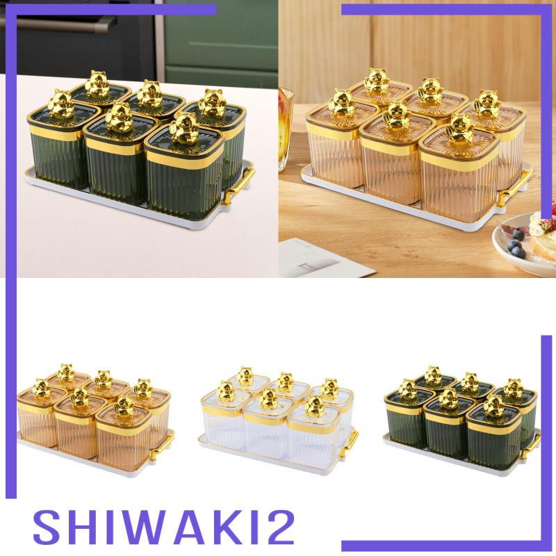 [Shiwaki2] Snack Candy Jars 6 กริดคอนเทนเนอร์ขนมขบเคี้ยวแบ่ง Nut Jars มัลติฟังก์ชั่นสําหรับ