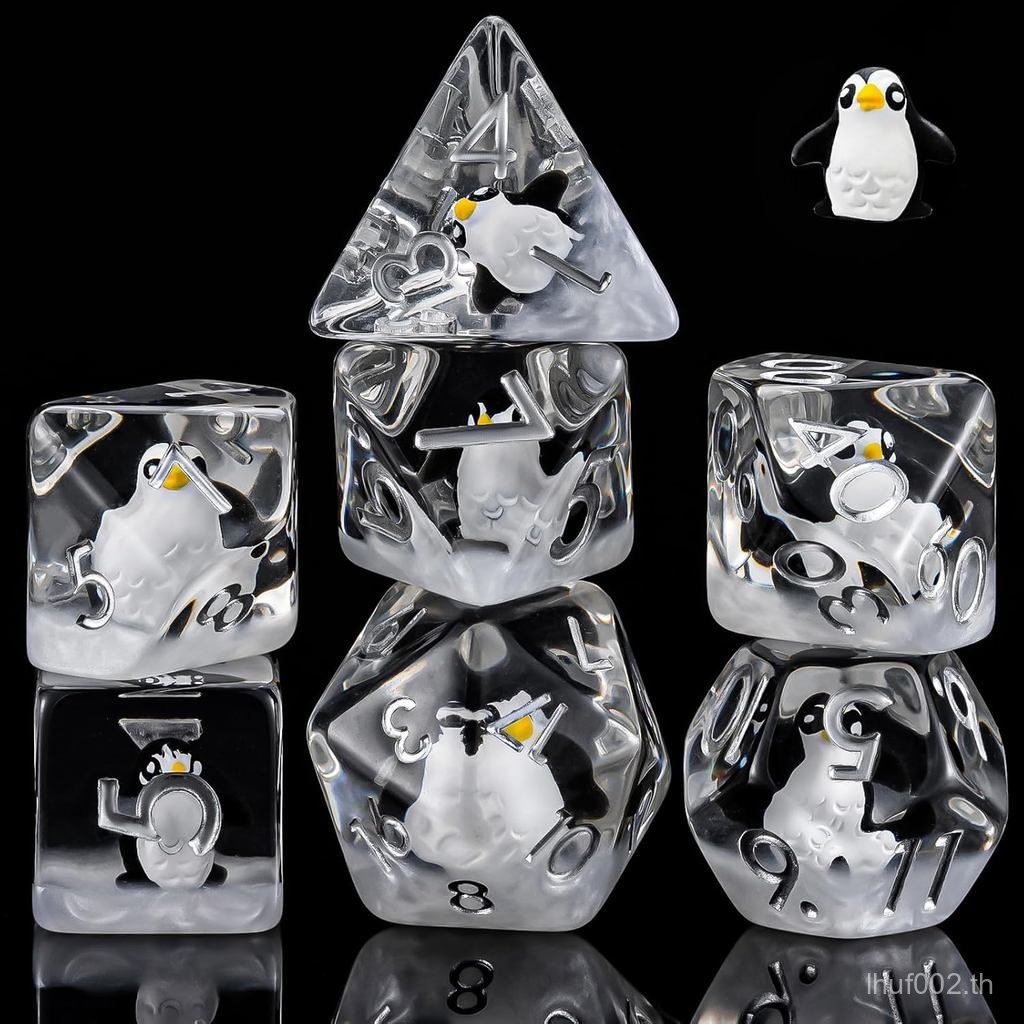 ชุดลูกเต๋า Penguin Resin D&D, ลูกเต๋า Polyhedral 7 ชิ้น (D4, D6, D8, D10, D12, D20, D%) ชุดลูกเต๋า D