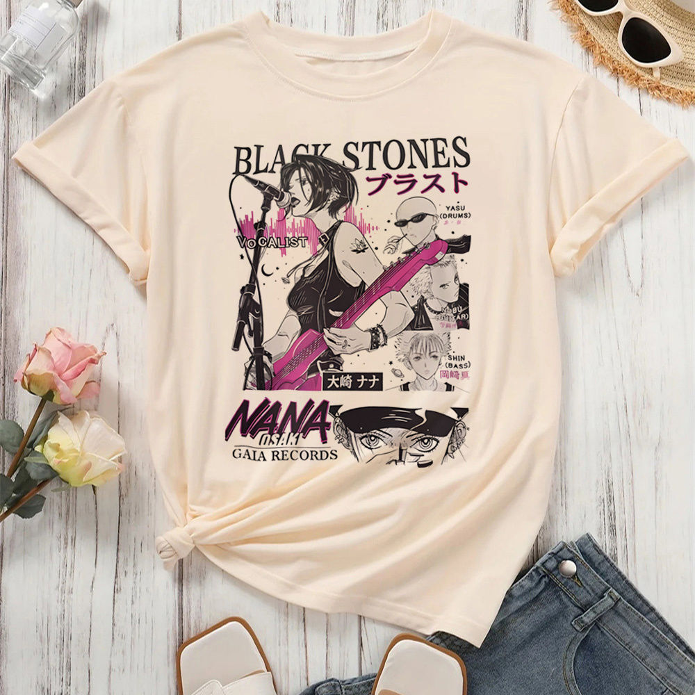 Nana Osaki เสื้อยืดผู้หญิง สไตล์ Harajuku Retro สีสันสบาย รองเท้าอินเทรนด์ Digital Vintage