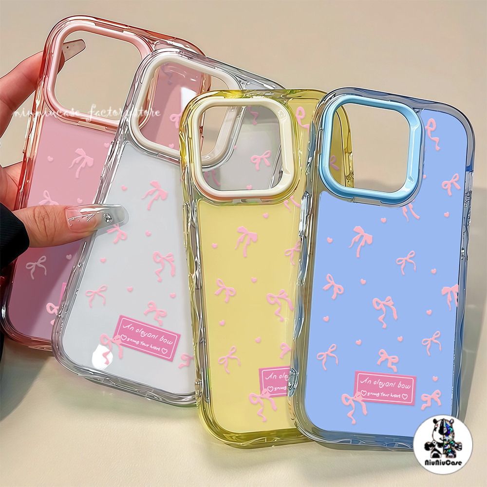 สําหรับ เคสไอโฟน13 เคส โบว์ผีเสื้อสีชมพู For iPhone 16 15 14 13 12 11 17 Pro Max 16Plus เคสโทรศัพท์ Insสี TPU Jelly Case
