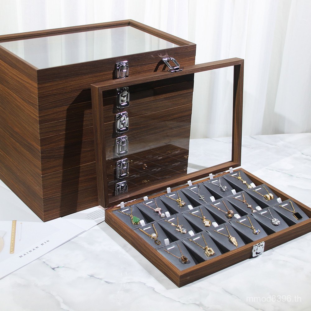 Fine 18-Bit เครื่องประดับเครื่องประดับสร้อยคอจัดเก็บ Clavicle พร้อมถาดกล่องข้อเท้าฝาครอบไม้ Grain Ch