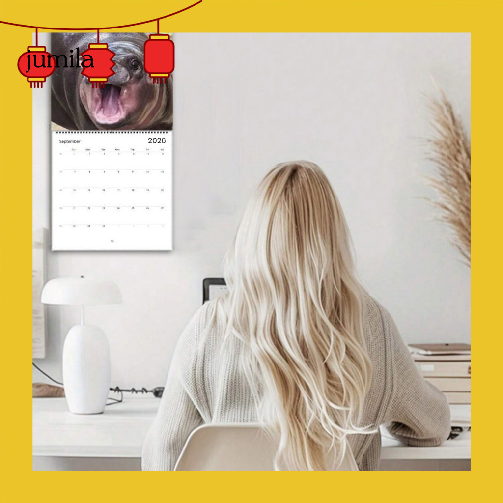 [JU] Hippo Themed Calendar Hippo Calendar 2026 Pygmy Hippo Wall Calendar – รายเดือนวางแผนแขวน Hippo 
