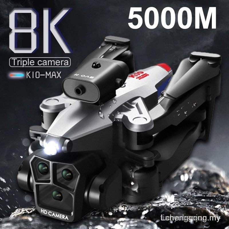 K10 MAX Drone คาร์บอน Fibre 8K HD สามกล้อง Professional หลีกเลี่ยงอุปสรรคถ่ายภาพทางอากาศ Optical Flo