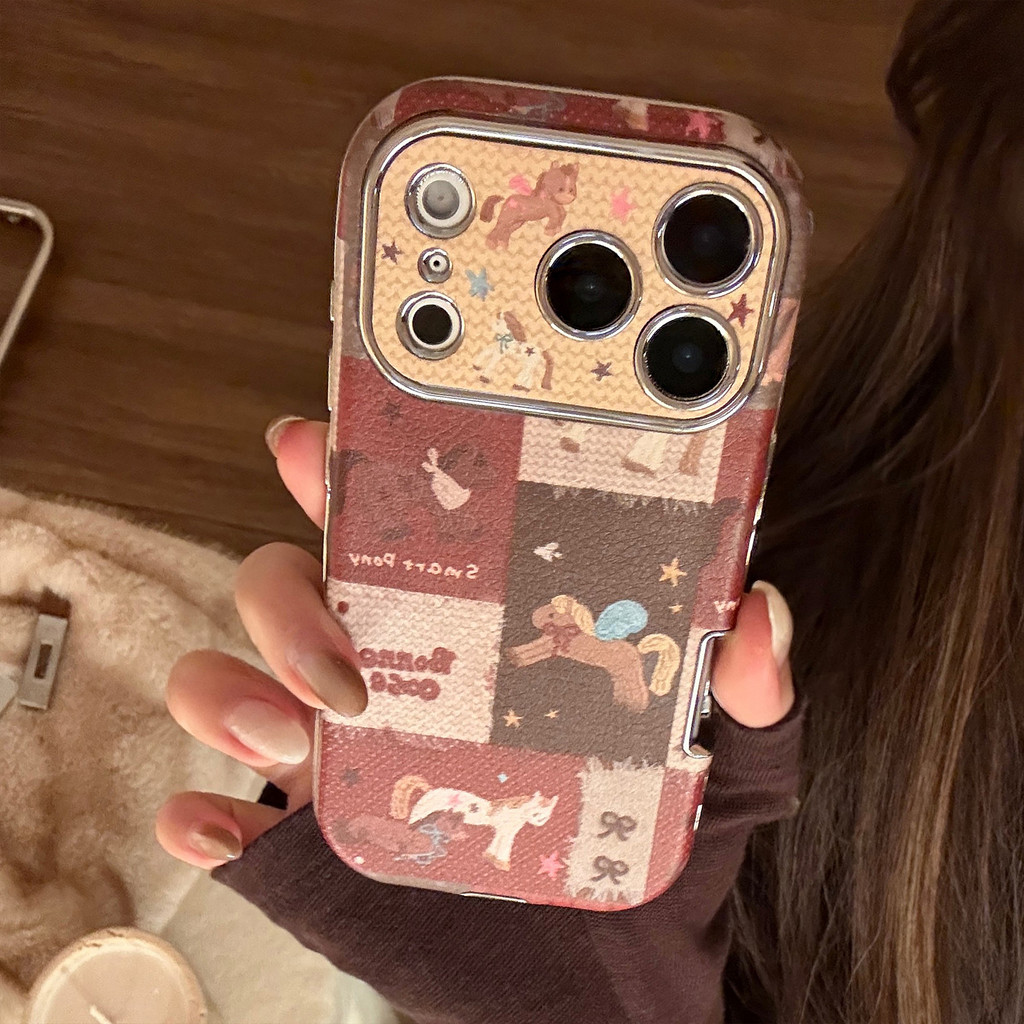 การ์ตูนปีใหม่รูปแบบม้าเคลือบด้วยไฟฟ้าเงิน TPU กรอบสําหรับ iphone 11 12 13 14 15 16 17 pro max กรณี - รูปที่ 2