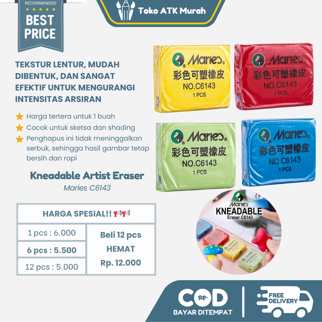 Maries C6143 ยางลบนวดได้ | ยางลบศิลปะแบบยืดหยุ่นสําหรับการวาดภาพ