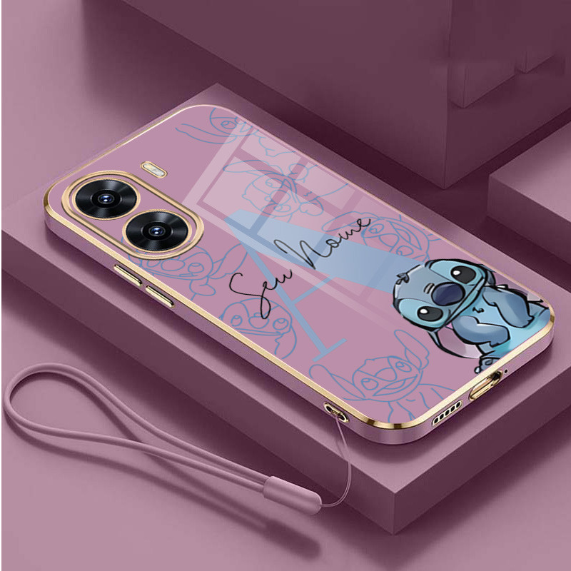 OPPO A6t 5G A6t Pro A6t Happy Stitch ชื่อที่กําหนดเองเคสนิ่มออกแบบการ์ตูนฝาครอบชุบ