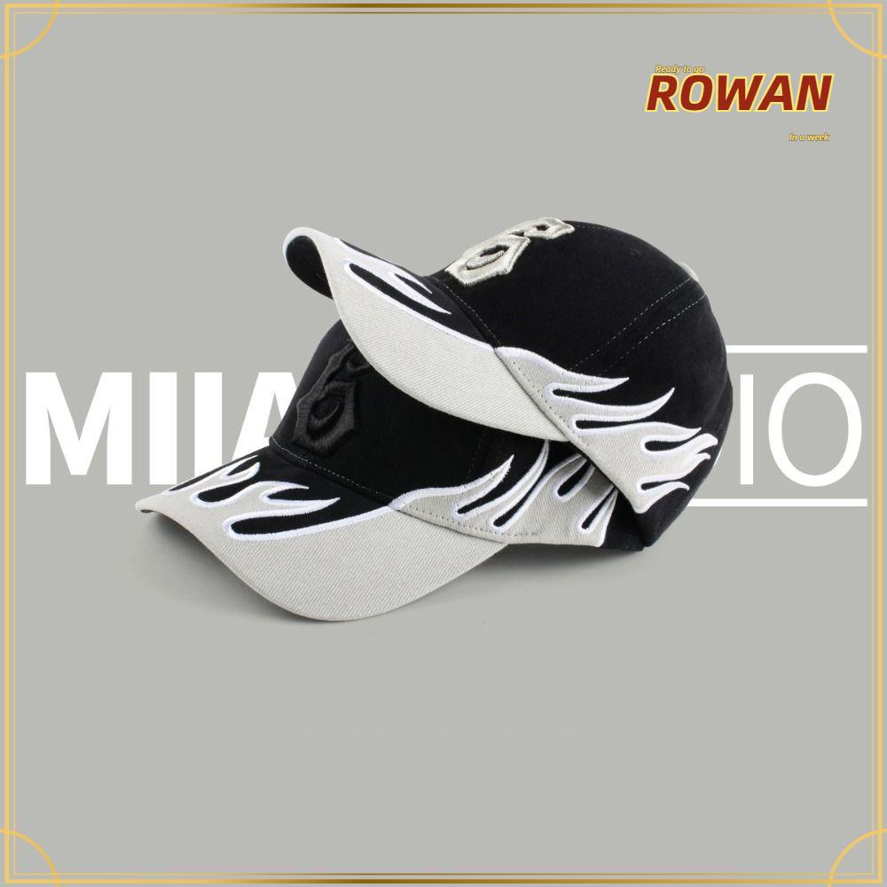ROWANTH หมวกเบสบอลกันแดดนิยมในสไตล์ฮิปฮอป ออกแบบลายเปลวไฟและตัวอักษร 6 ตัว