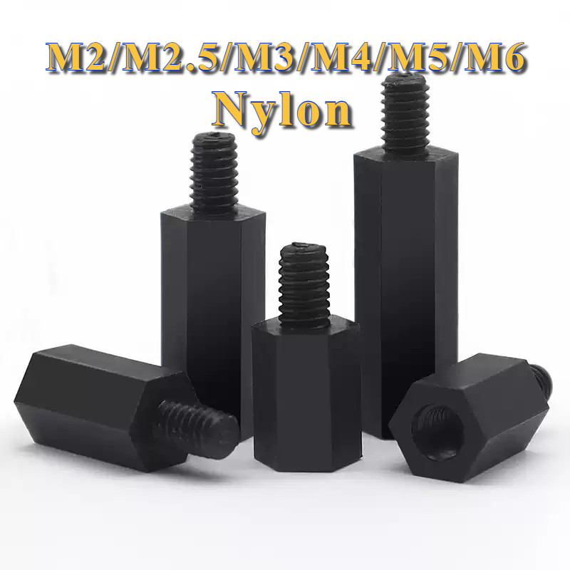 Nylon Spacer สีดำ M2/M2.5/M3/M4/M5/M6 เสารองบอร์ด ไนลอน ผู้เมีย DIY พลาสติก ไนล่อน Single pass Hex Column [PY-TH2]