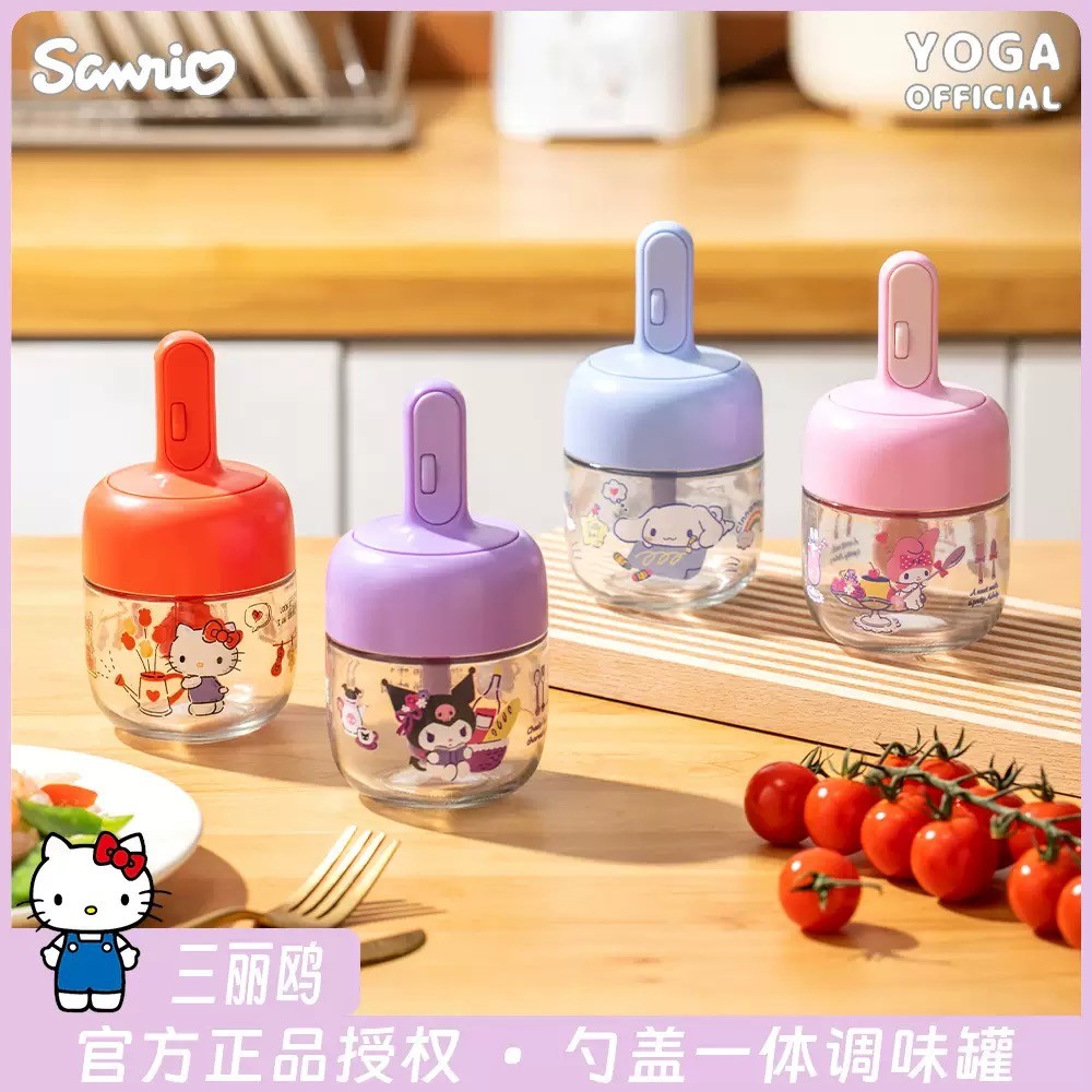 Sanrio Rolling Telescopic Seasoning Jar ช้อนฝาปิดห้องครัวแบบบูรณาการแก้วเครื่องปรุงรส Jar น่ารัก Spr