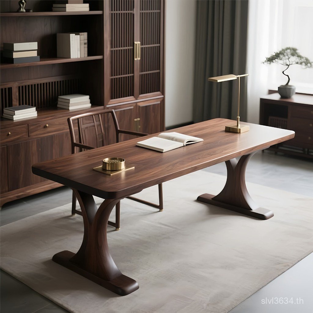 เก้าอี้สีดําโต๊ะเรียนที่เรียบง่ายสี่เหลี่ยมที่ทันสมัยไม้เนื้อแข็งโต๊ะเขียนหนังสือโต๊ะครัวเรือนวอลนัท