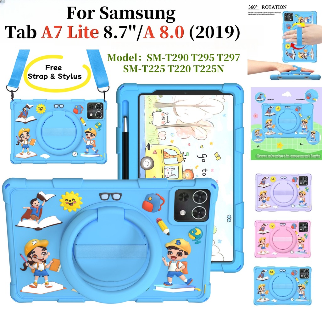 สําหรับ Samsung Tab A 8.0 (2019) A7 Lite 8.7 นิ้วแหวนหมุนปลอก SM-T290 SM-T295 SM-T297 SM-T220 SM-T22