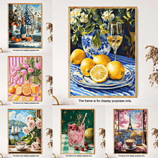 ผลไม้และทิวทัศน์/ระบายสีตามตัวเลข/ผนังศิลปะ/ภาพวาดผ้าใบ/ตกแต…