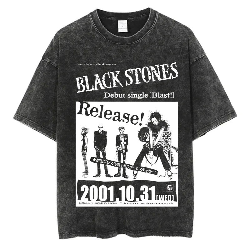 เสื้อยืดกราฟิก Nana Osaki Anime Vintage แขนสั้น ผ้าฝ้าย 100%, หนัก 240GSM สไตล์ Harajuku Streetwear 