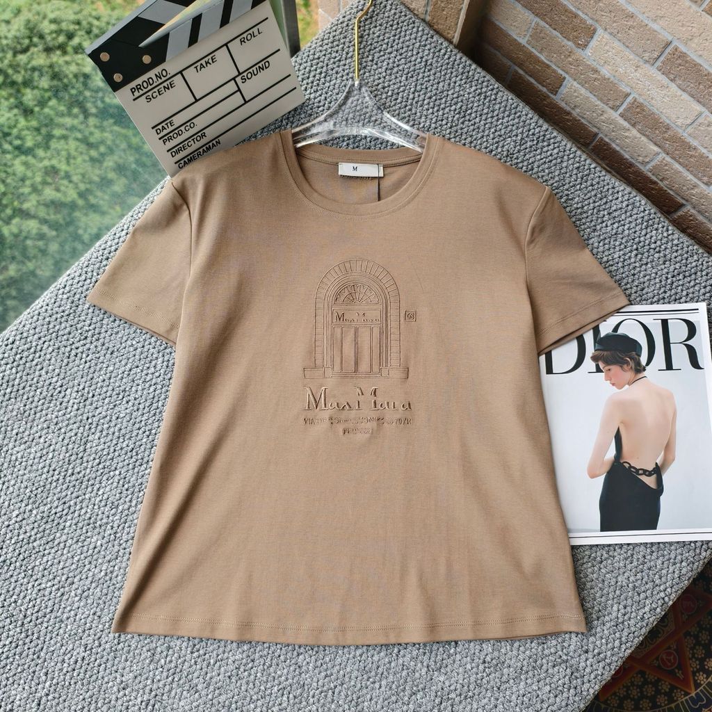 5Q9N MaxMar* Letter Embroidery Vintage Fashion Versatile Round Neck Short Sleeve T Women's T-shirt